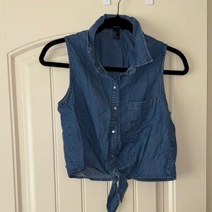 Forever 21 Blue Sleeveless Button Down Shirt